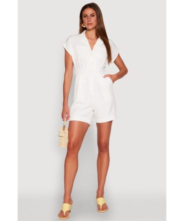 Button Front Fixed Cuff Romper