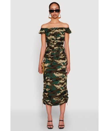 Camouflage Toggle Drawstring Hem Cargo Skirt