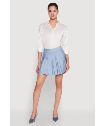 Chambray High Waisted Pleated Skirt