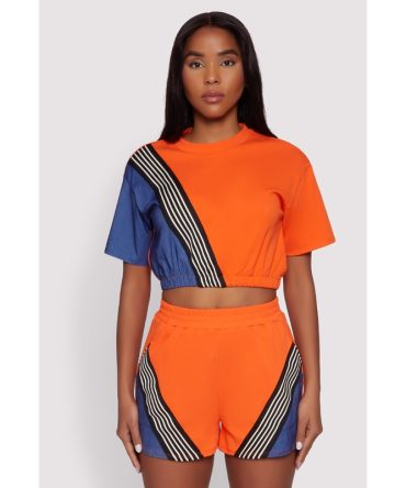 Color Block Stripe Detail Crop Top