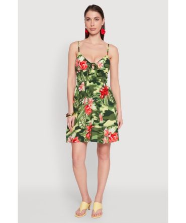 Floral Camo Print Empire Waist Dress