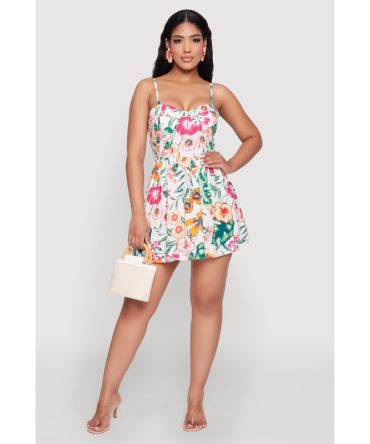 Floral Print Bustier Skater Dress