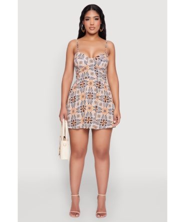 Geometric Print Bustier Skater Dress