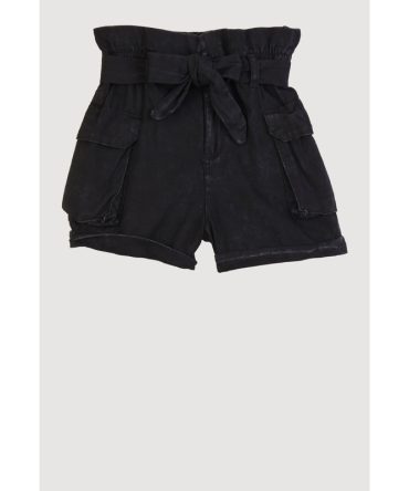 Girls Mineral Wash Paper Bag Waist Cargo Shorts