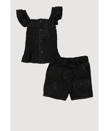 Girls Mineral Wash Peplum Top and Cargo Shorts