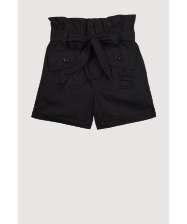 Girls Poplin Paper Bag Waist Cargo Shorts