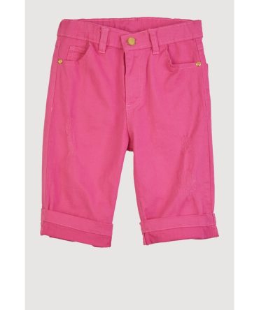 Girls Twill Fixed Cuff Distressed Bermuda Shorts
