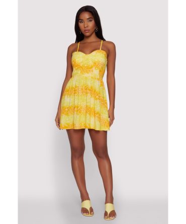 Gradient Floral Print Bustier Skater Dress