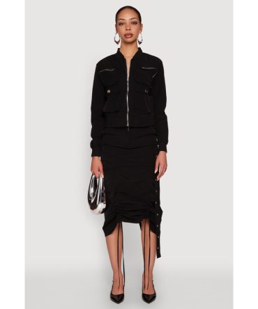High Waisted Grommet Detail Drawstring Skirt
