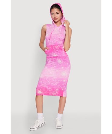 Hooded Ombre Floral Print Tank Dress