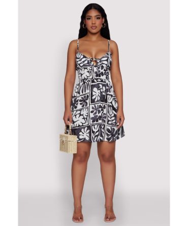 Leaf Print Tie Front Mini Dress
