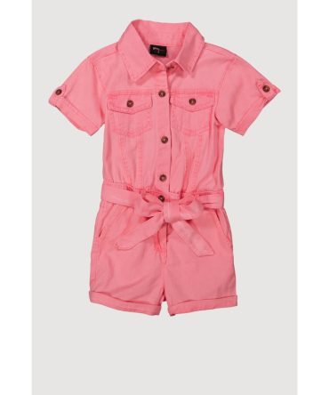 Little Girls Button Front Tie Waist Romper