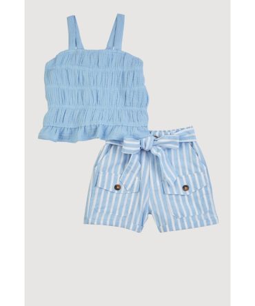 Little Girls Gauze Knit Smocked Sleeveless Top and Shorts