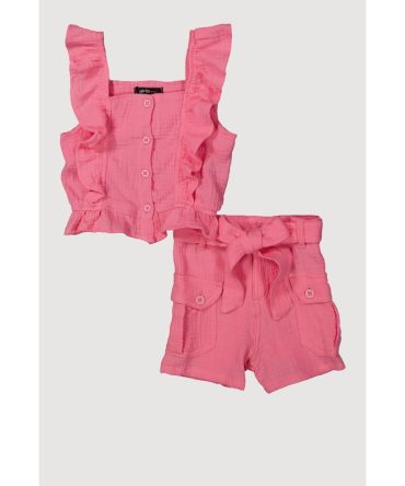Little Girls Sleeveless Ruffle Button Front Top and Shorts