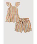 Little Girls Terry Cloth Cherry Patterned Sweatshirt and Shorts Set
