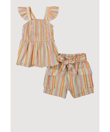 Little Girls Striped Babydoll Top and Cargo Shorts