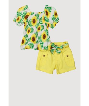 Little Girls Sunflower Smocked Peplum Top and Cargo Shorts