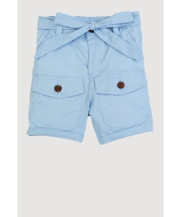 Little Girls Tie Waist Belted Cargo Pocket Shorts