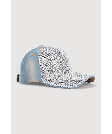 Rhinestone and Pearl Studded Baseball Hat