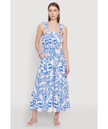 Ruffle Strap Printed Smocked Sundress
