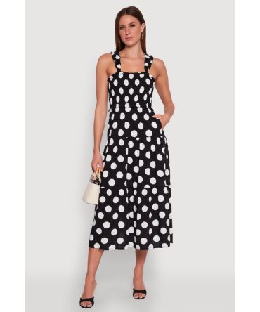 Ruffle Strap Smocked Polka Dot Dress