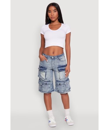 Spoon Jeans Multi Pocket Cargo Denim Shorts