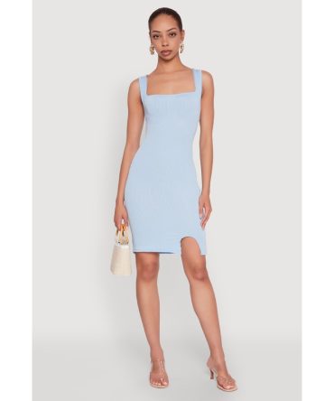 Square Neck Rib Knit Tank Dress