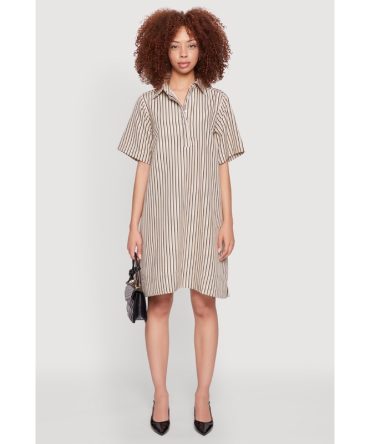 Striped Henley Shirt Dress