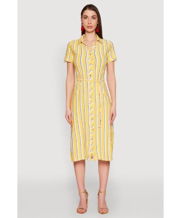 Striped Short Sleeve Shirt Dress
