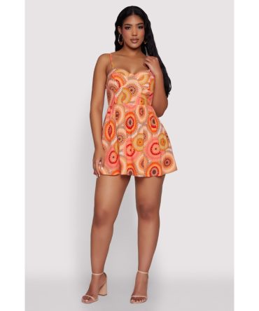 Sunburst Boho Print Bustier Skater Dress