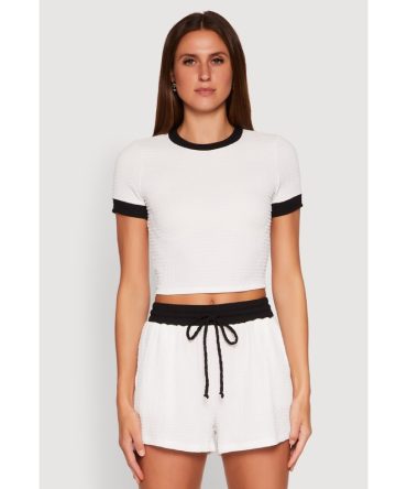 Textured Knit Crew Neck Crop Top