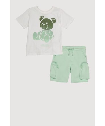 Toddler Boys Ombre Bear Graphic Tee and Cargo Shorts