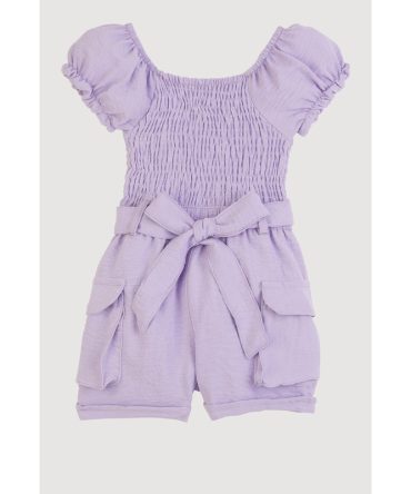 Toddler Girls Airy Smocked Cargo Pocket Romper
