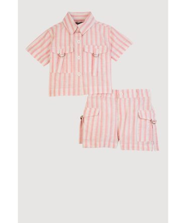 Toddler Girls Lurex Striped Shirt and Cargo Shorts