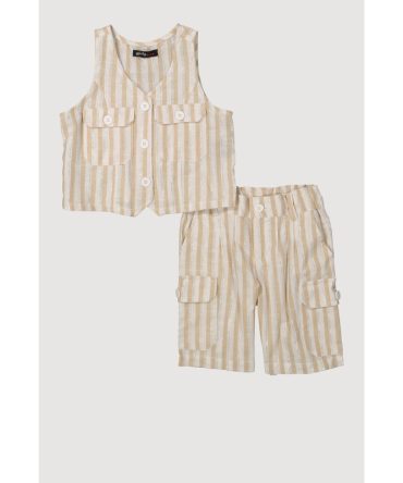 Toddler Girls Lurex Striped Vest and Cargo Bermuda Shorts