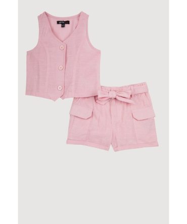 Toddler Girls Vest and Velcro Cargo Pocket Shorts