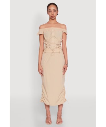 Toggle Drawstring Hem Midi Cargo Skirt