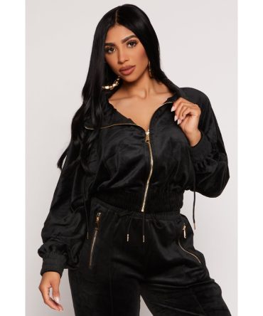 Velour Zip Front Sweatshirt