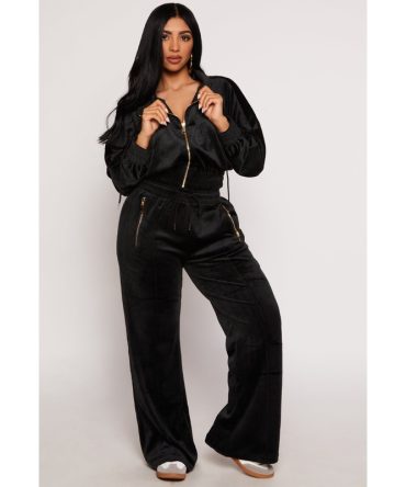 Velour Zip Pocket Wide Leg Pants