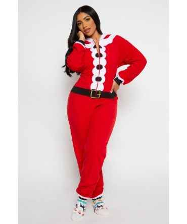 Womens Matching Mrs Clause Hooded Onesie Family Pajamas