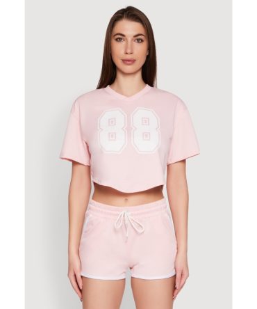 88 Graphic V Neck Crop Top
