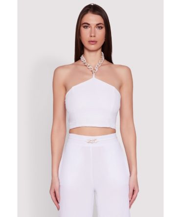 Airy Chain Strap Smocked Back Halter Top