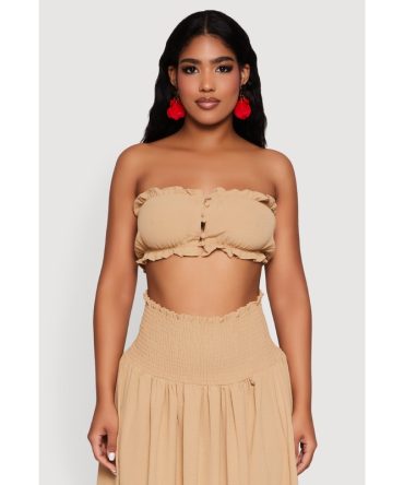 Airy Ruffled Button Front Tube Top