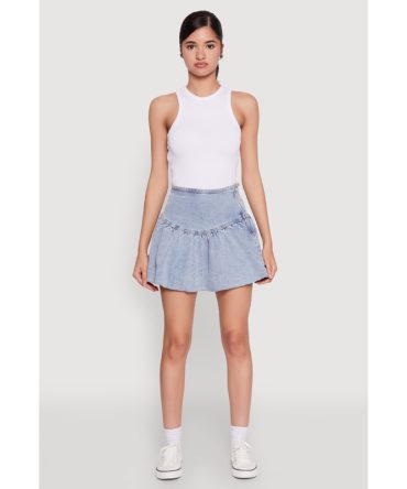 Almost Famous Denim High Waist Bubble Mini Skirt