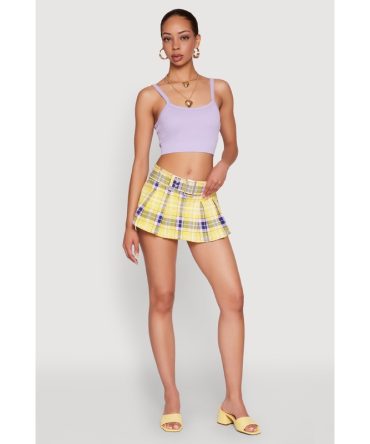 Almost Famous Plaid Belt Detail Skort