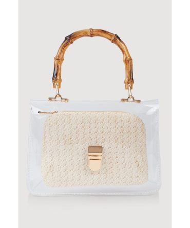 Bamboo Handle Clear Handbag with Pouch