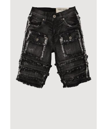 Boys Distressed Frayed Cargo Denim Shorts