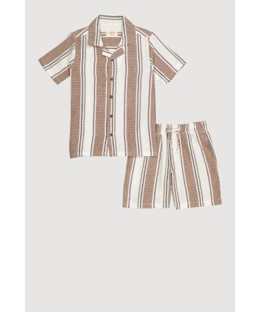 Boys Striped Textured Knit Shirt and Shorts