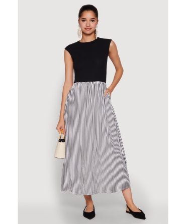 Cap Sleeve Pinstripe Maxi Dress