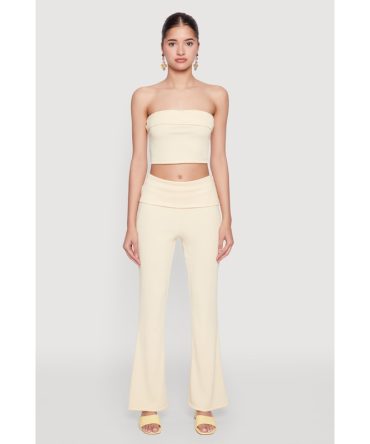 Haute Monde Fold Over Waist Wide Leg Pants